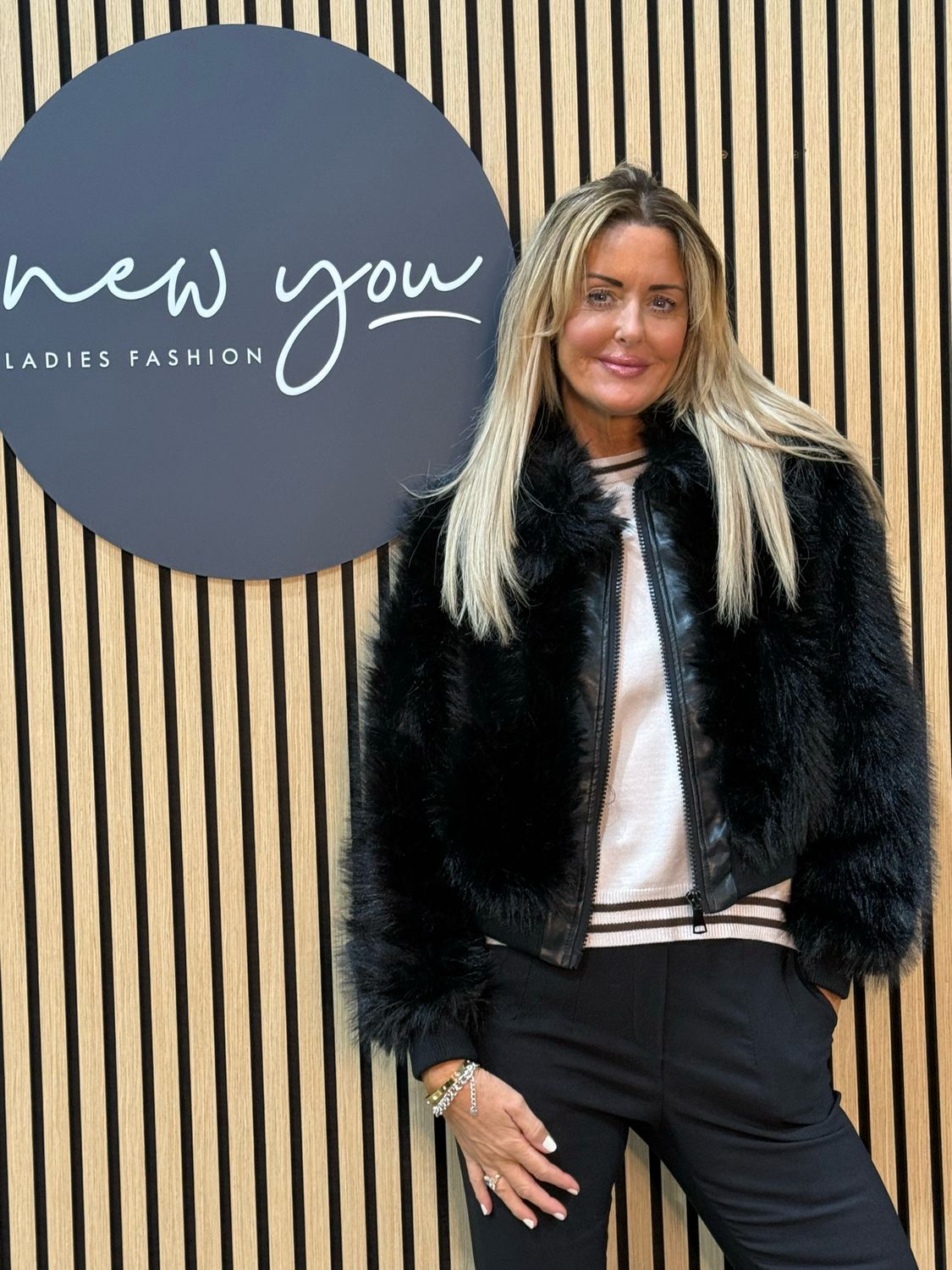 Faux Fur &amp; Leather Look Jacket - Black