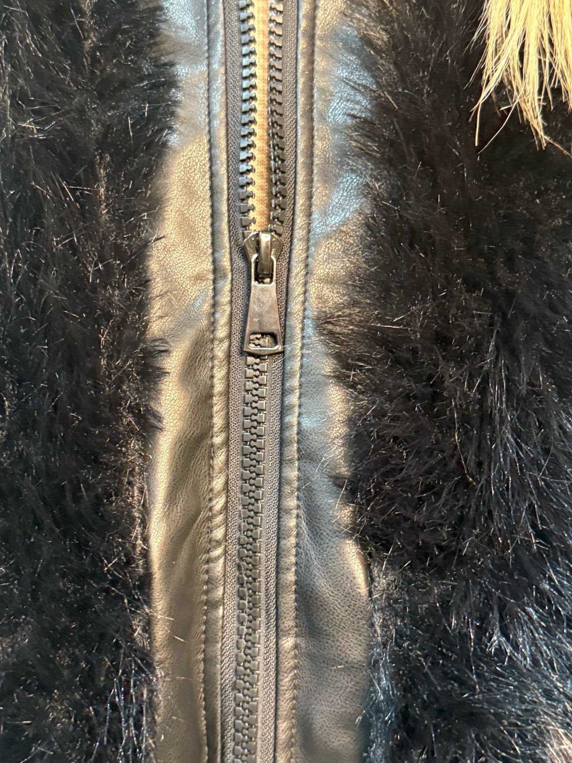 Faux Fur &amp; Leather Look Jacket - Black