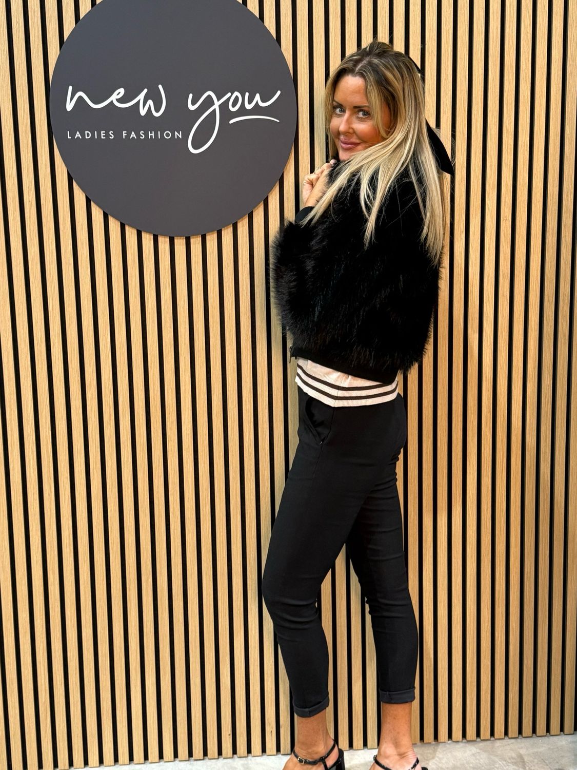 Faux Fur &amp; Leather Look Jacket - Black
