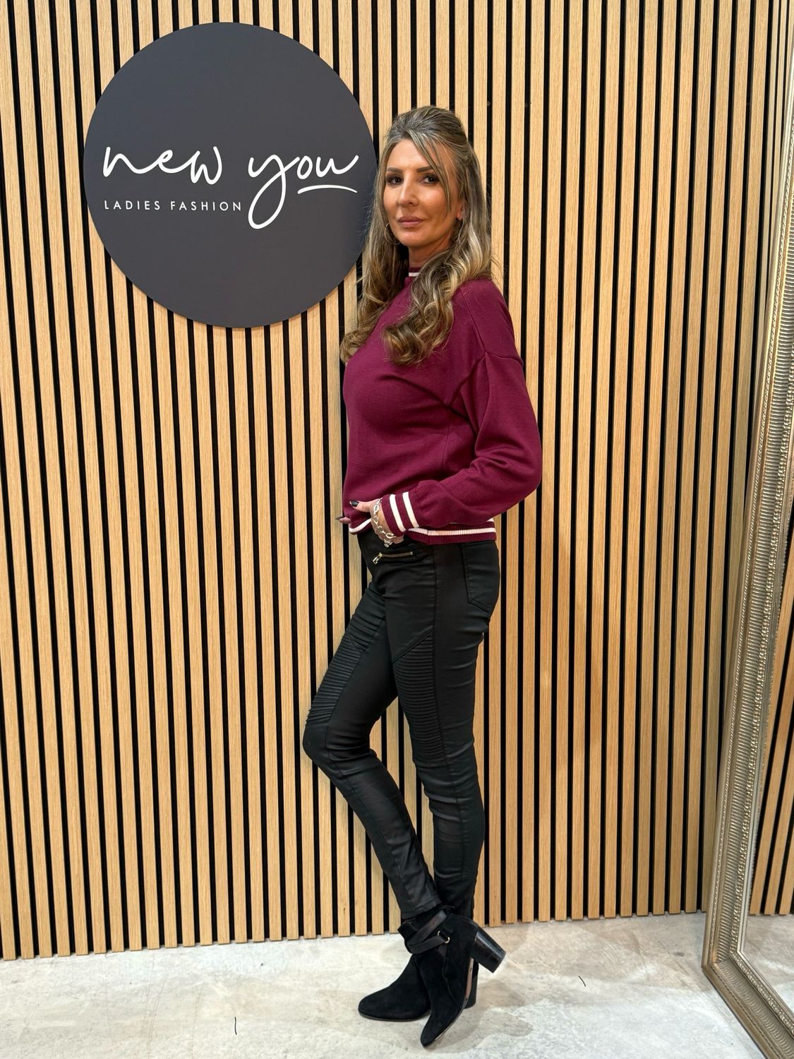 Striped Trim Knit Sweater - Burgundy