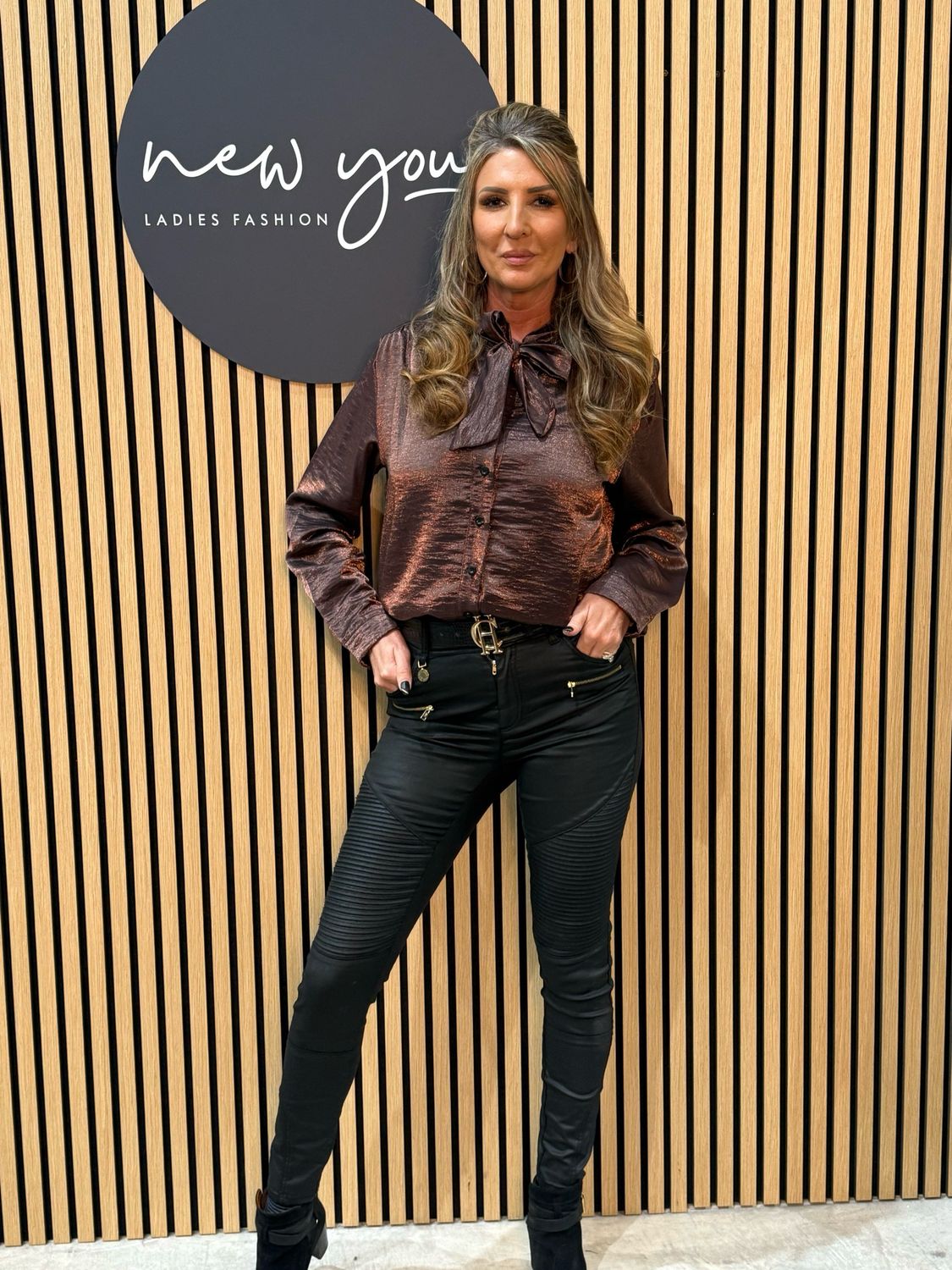 Metallic Pussy Bow Blouse - Bronze