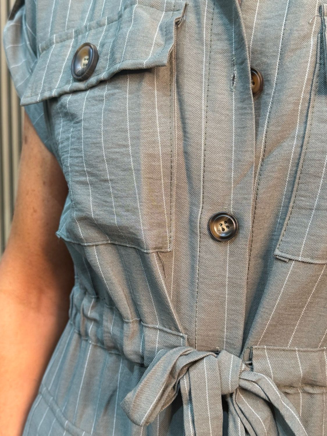 Pinstripe Utility Dress - Khaki