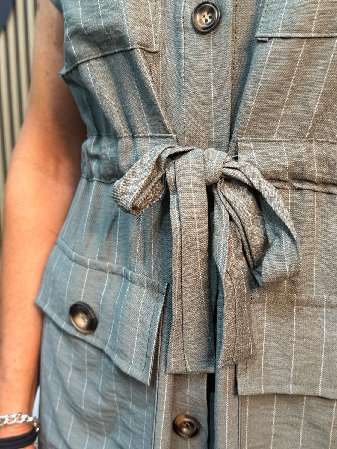 Pinstripe Utility Dress - Khaki