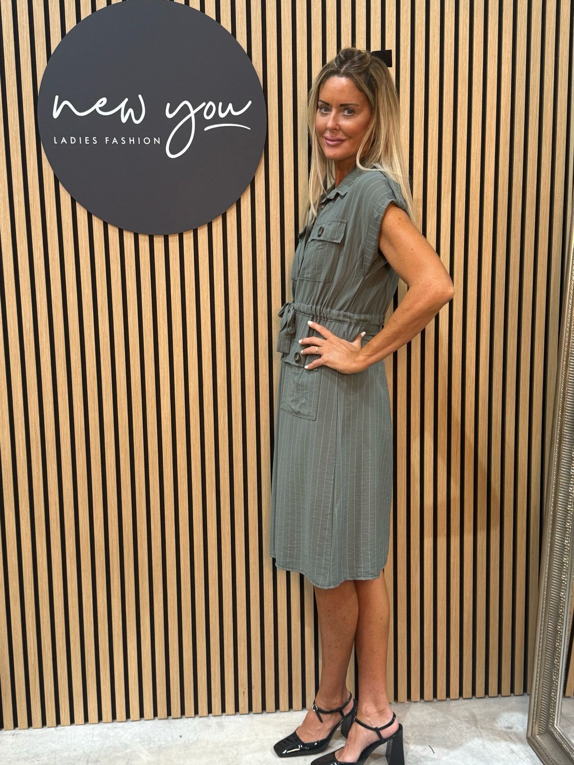 Pinstripe Utility Dress - Khaki