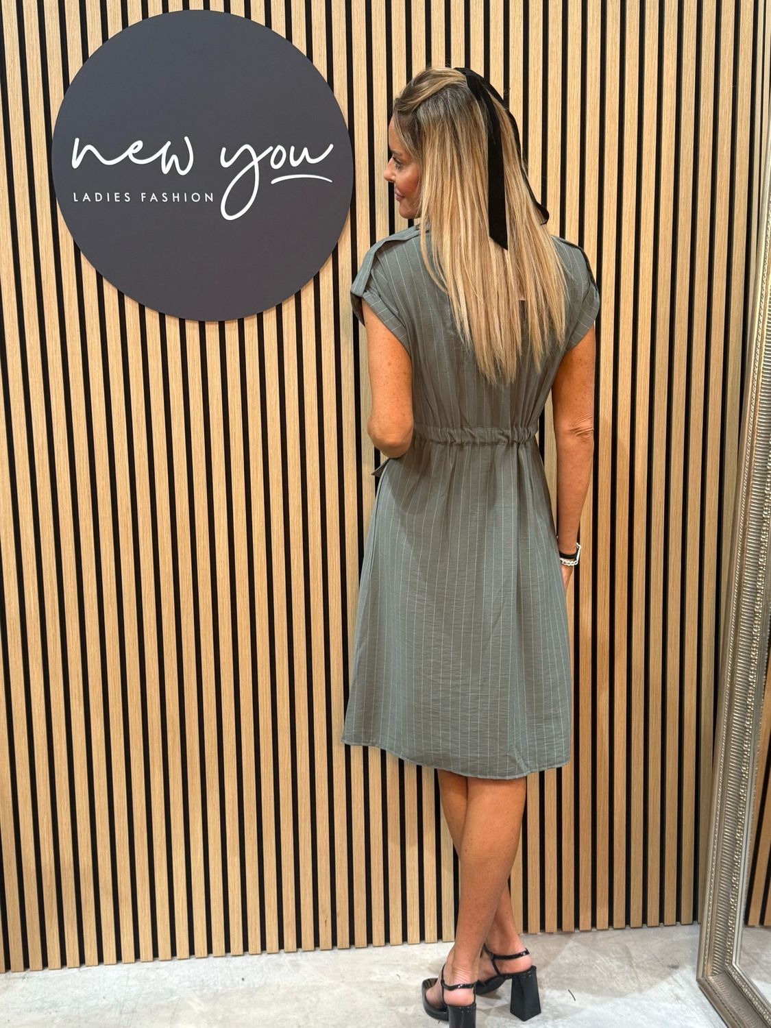 Pinstripe Utility Dress - Khaki