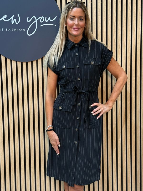 Pinstripe Utility Dress - Black