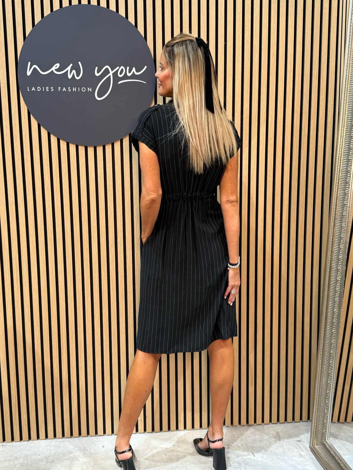 Pinstripe Utility Dress - Black