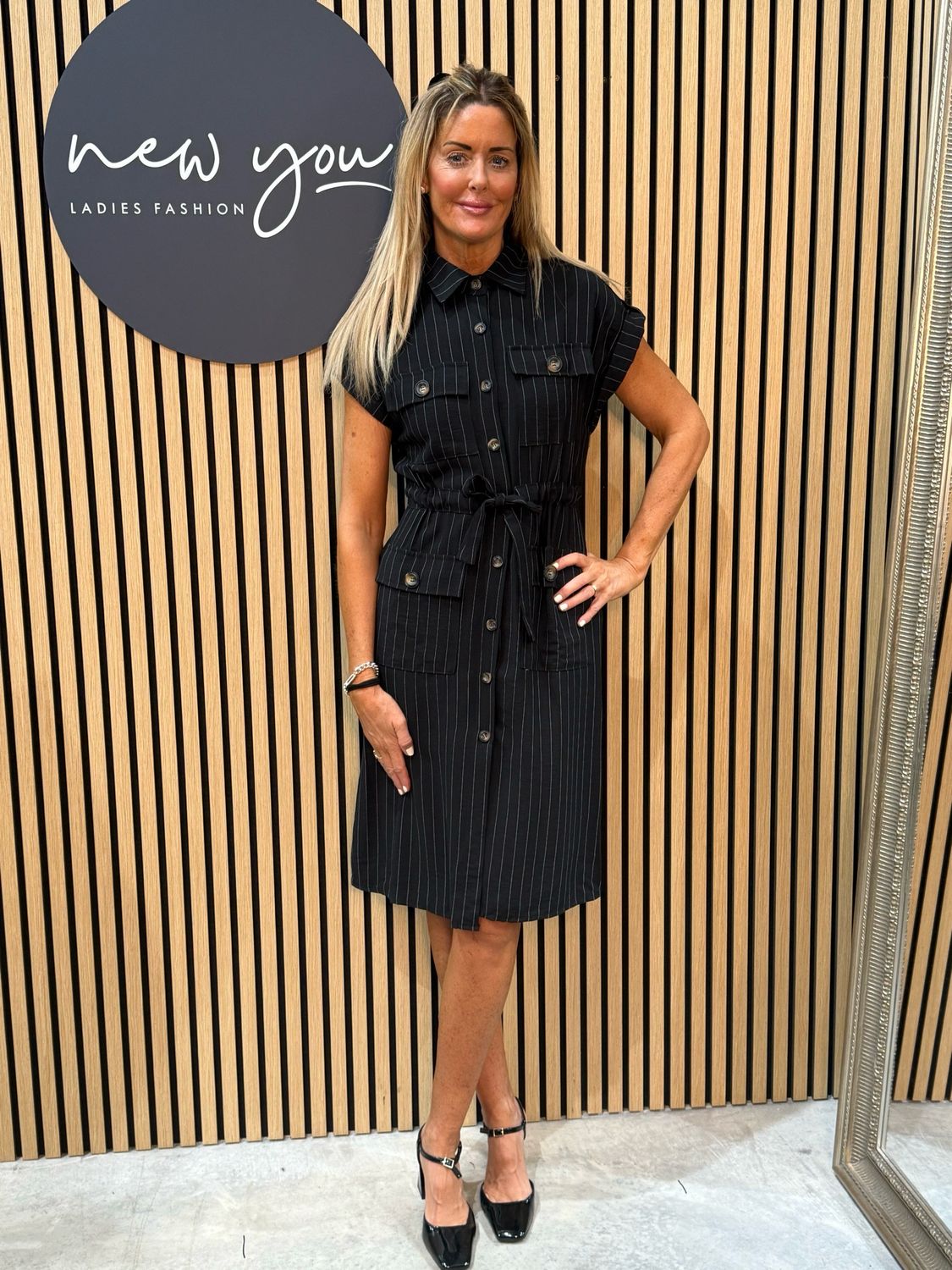 Pinstripe Utility Dress - Black