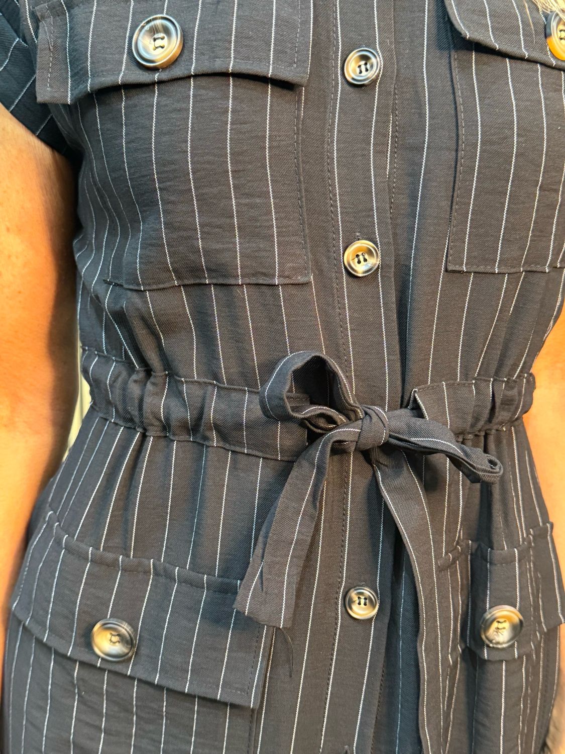 Pinstripe Utility Dress - Black