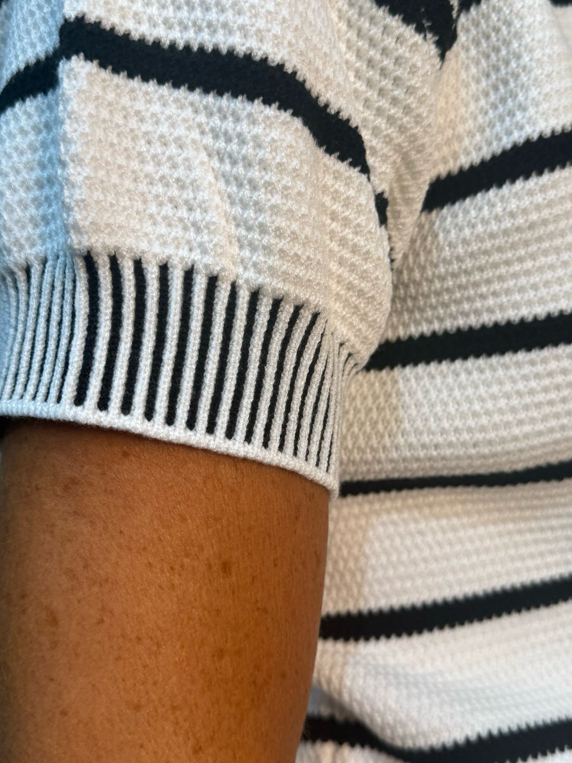 Striped Short Sleeve Knit Jumper - White/Black