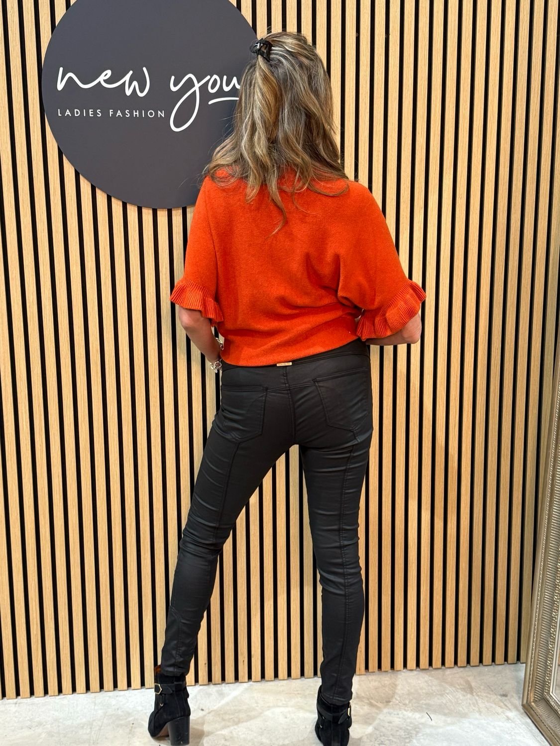 Frill Sleeve Knit Top - Burnt Orange