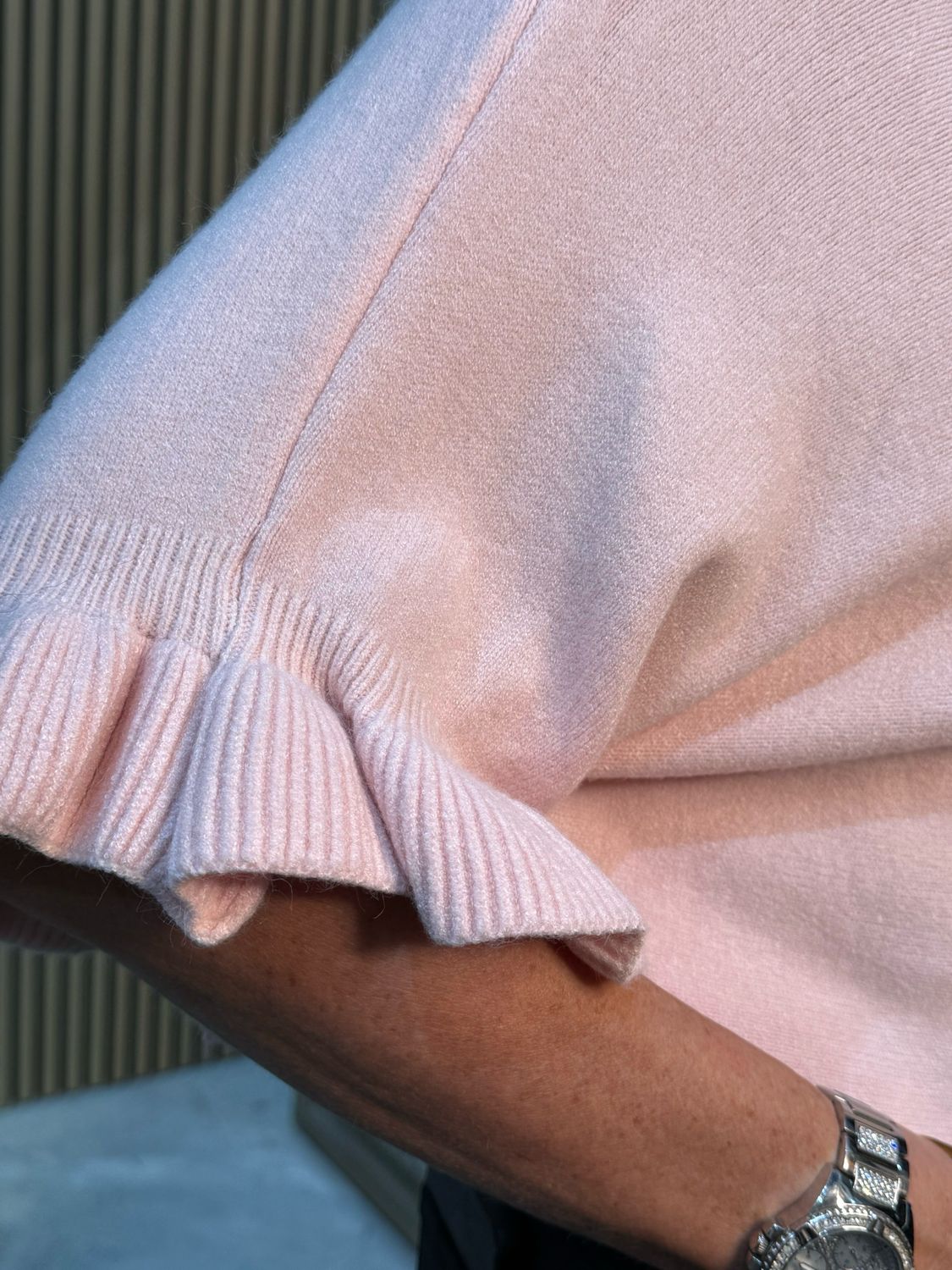 Frill Sleeve Knit Top - Pink