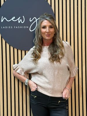 Frill Sleeve Knit Top - Taupe
