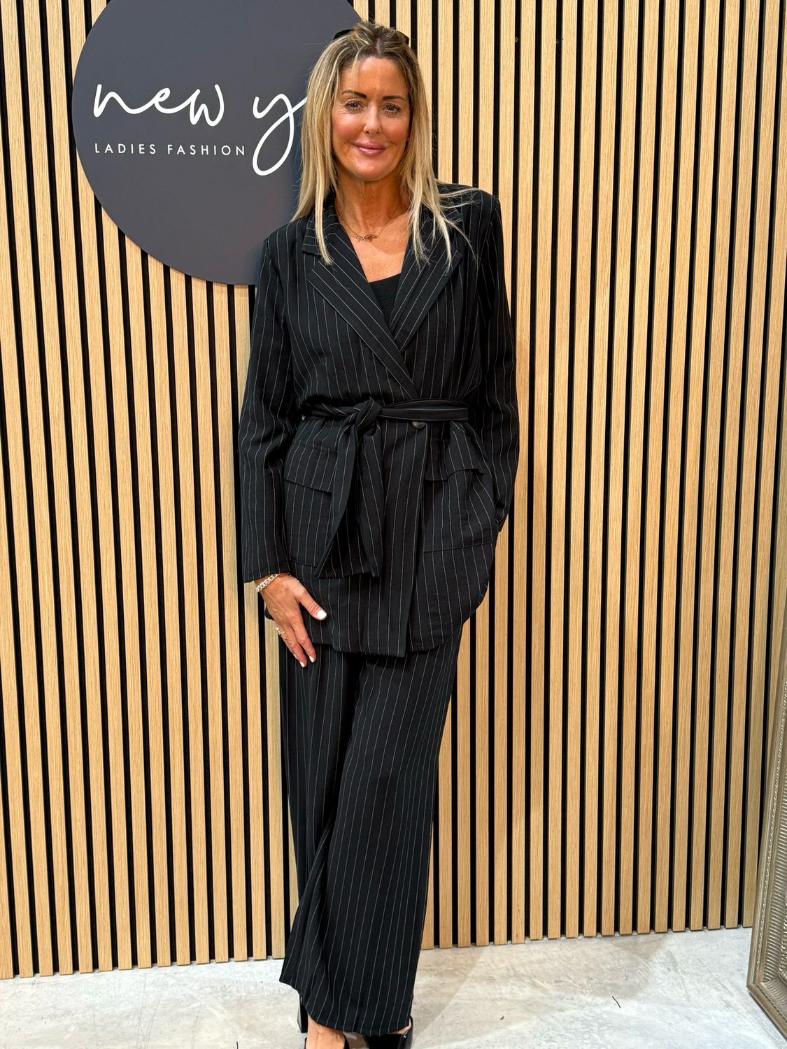 Double Breasted Pinstripe Trouser Suit - Black