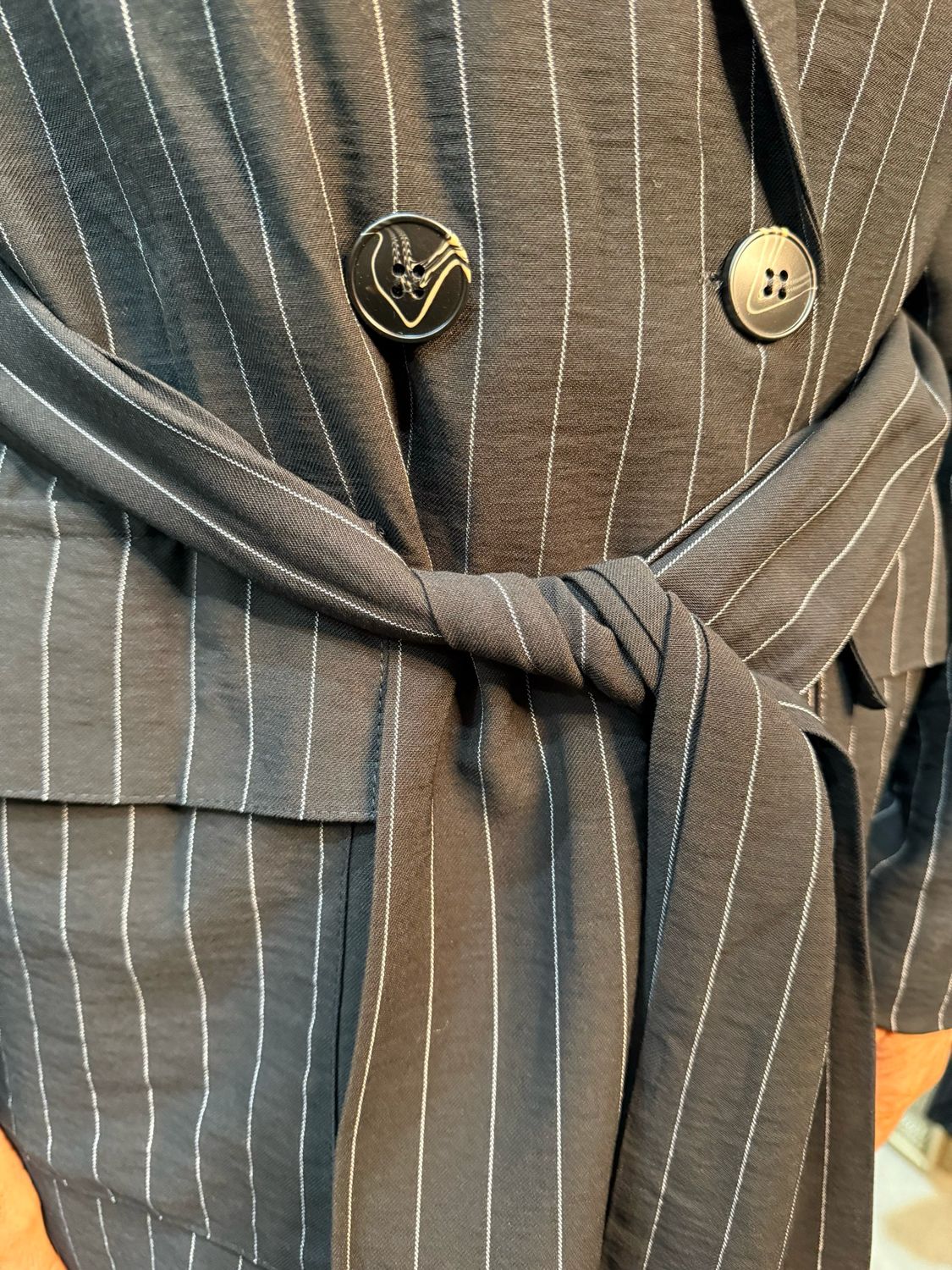 Double Breasted Pinstripe Trouser Suit - Black