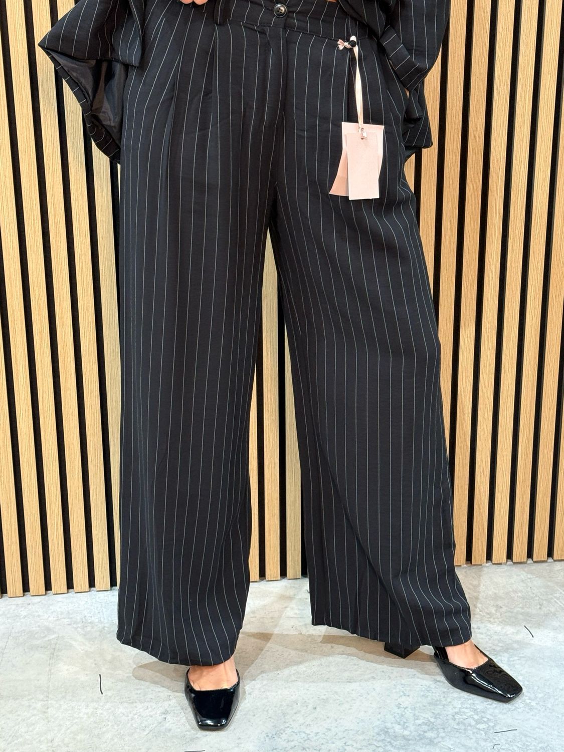 Double Breasted Pinstripe Trouser Suit - Black