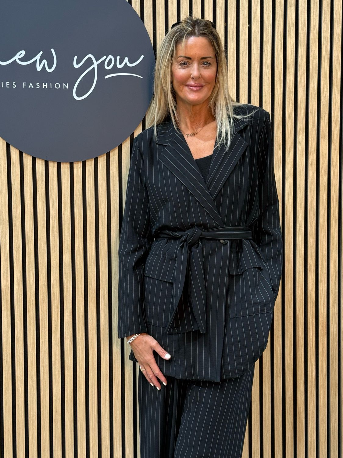 Double Breasted Pinstripe Trouser Suit - Black