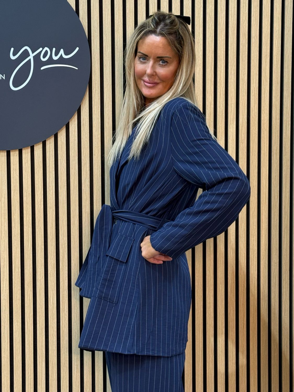 Double Breasted Pinstripe Trouser Suit - Navy
