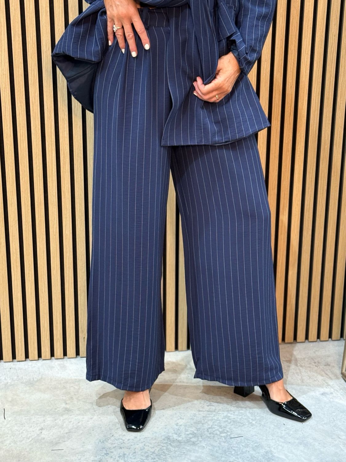 Double Breasted Pinstripe Trouser Suit - Navy