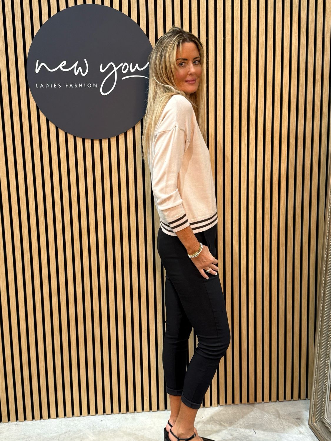Striped Trim Knit Sweater - Cream