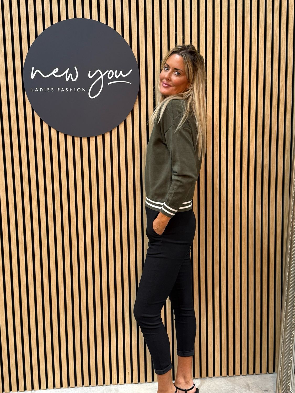 Striped Trim Knit Sweater - Khaki