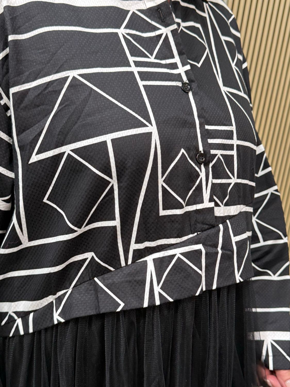Geometric Print Layered Dress - Black/White
