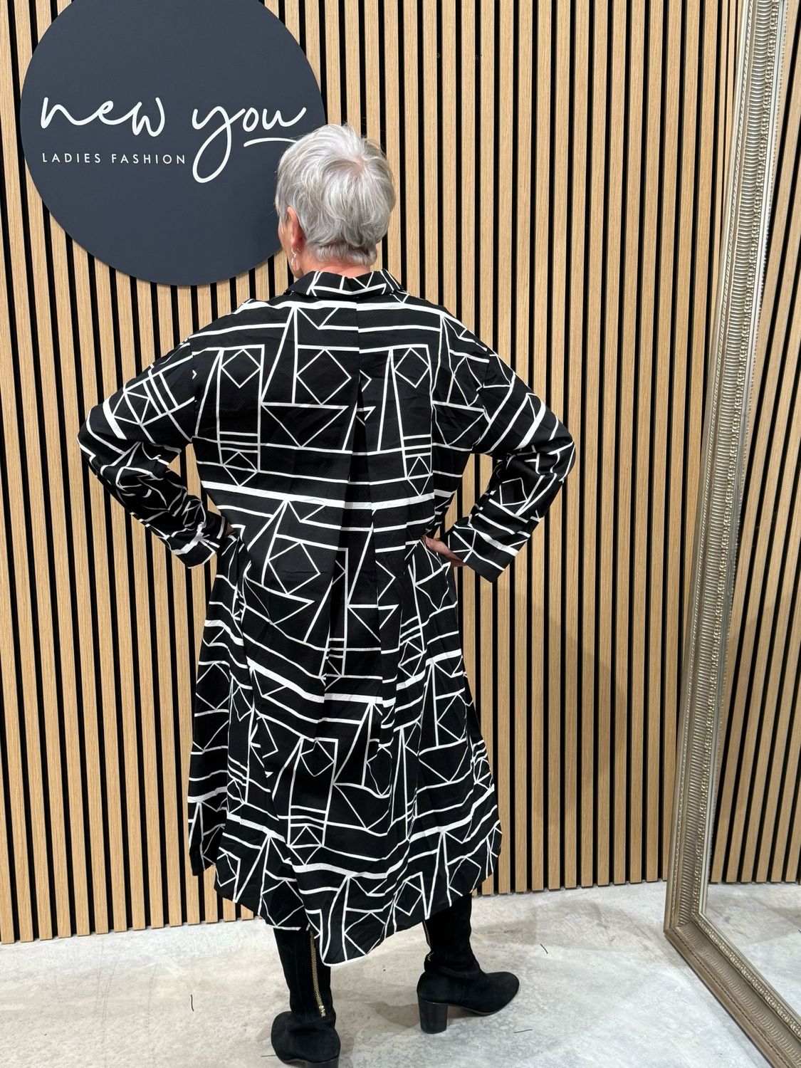 Geometric Print Layered Dress - Black/White