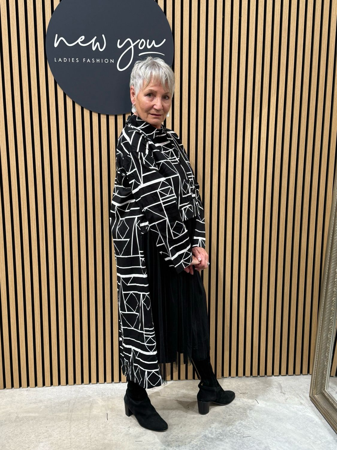 Geometric Print Layered Dress - Black/White