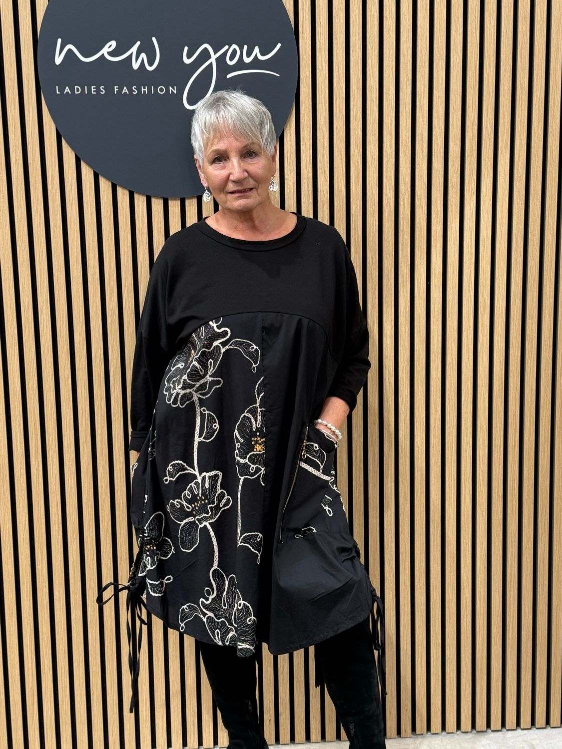 Floral Print Tunic Dress - Black