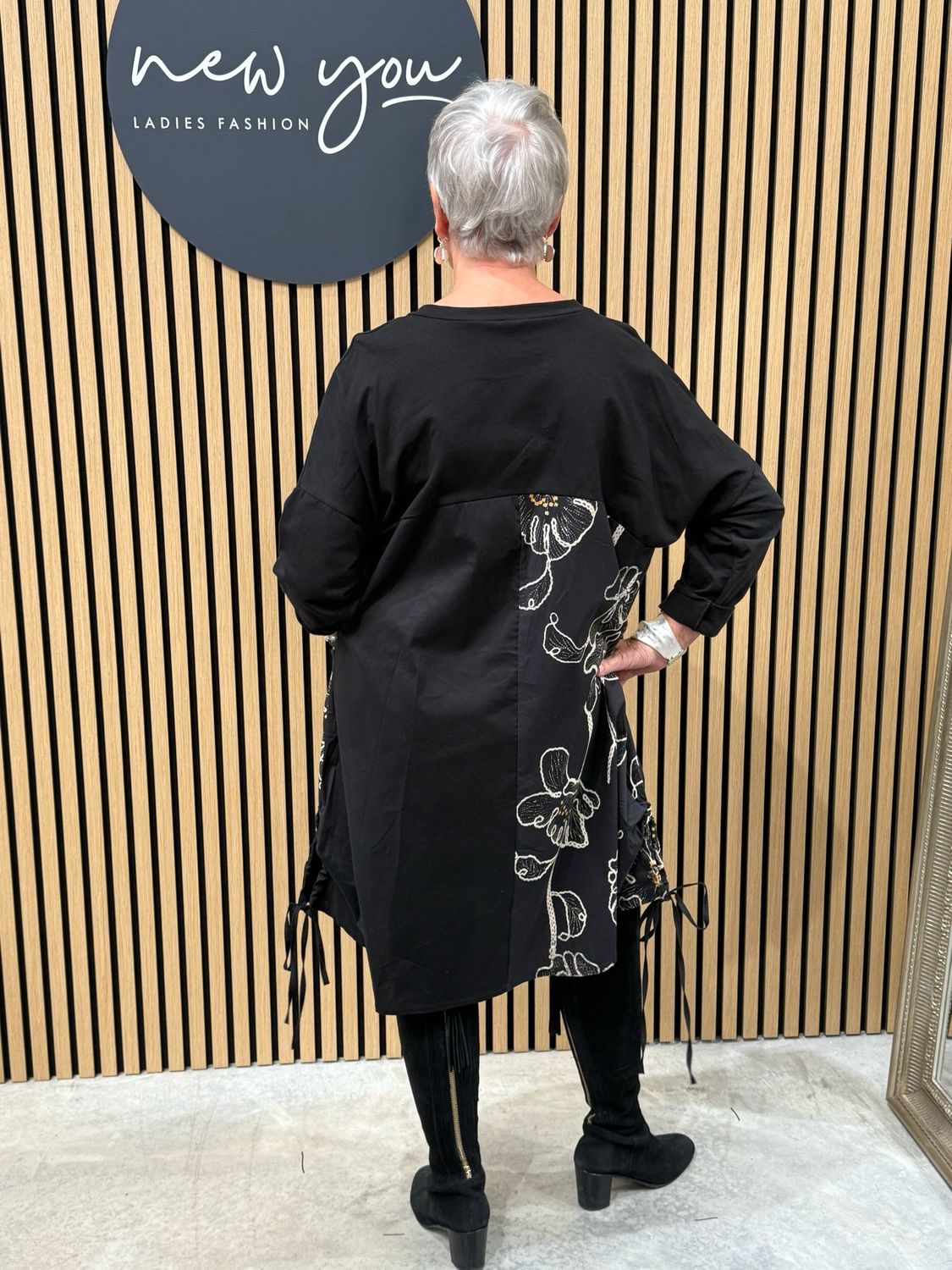 Floral Print Tunic Dress - Black