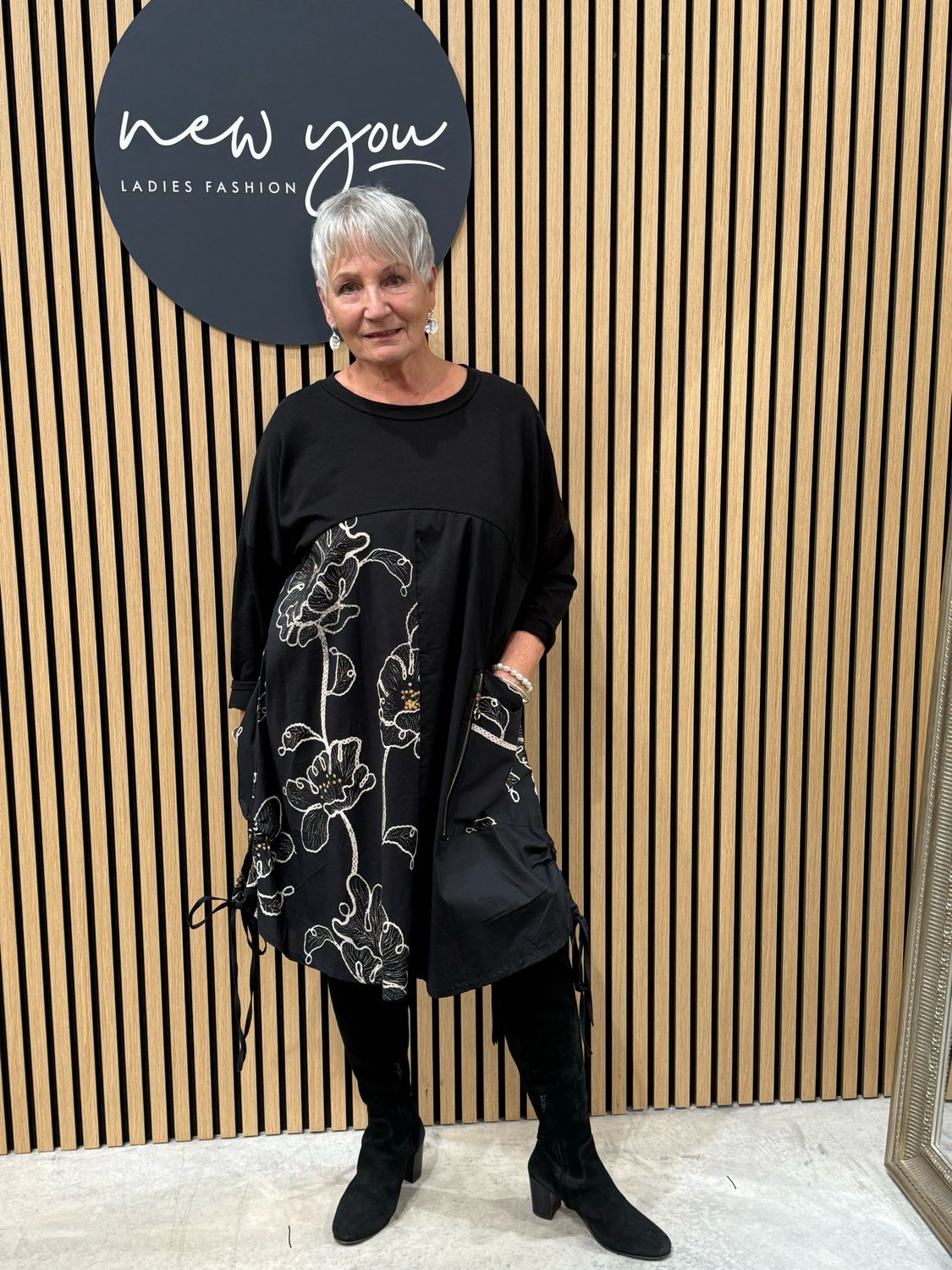 Floral Print Tunic Dress - Black