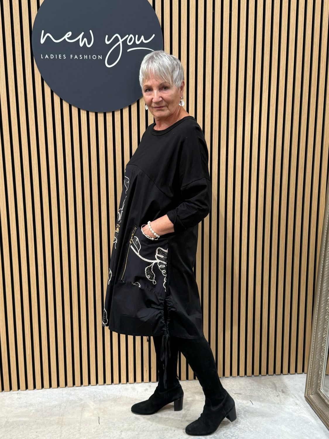 Floral Print Tunic Dress - Black