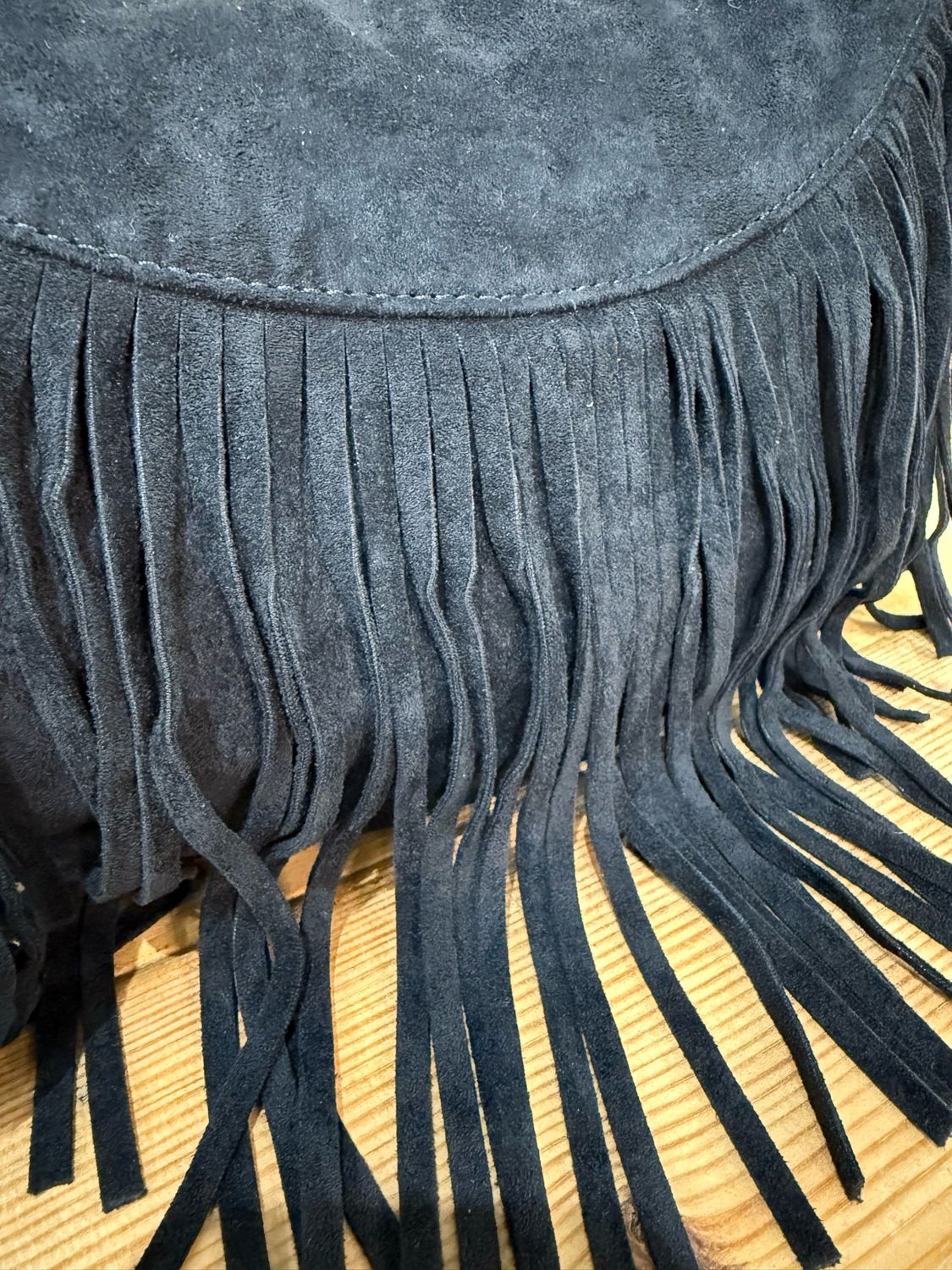 Suede Fringe Shoulder Bag - Black