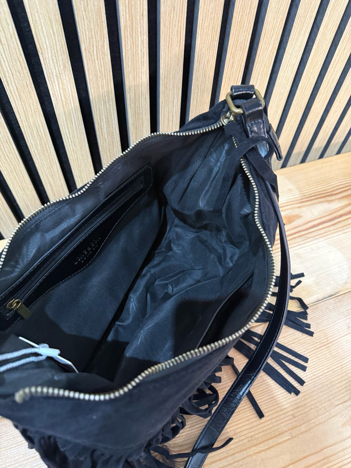 Suede Fringe Shoulder Bag - Black