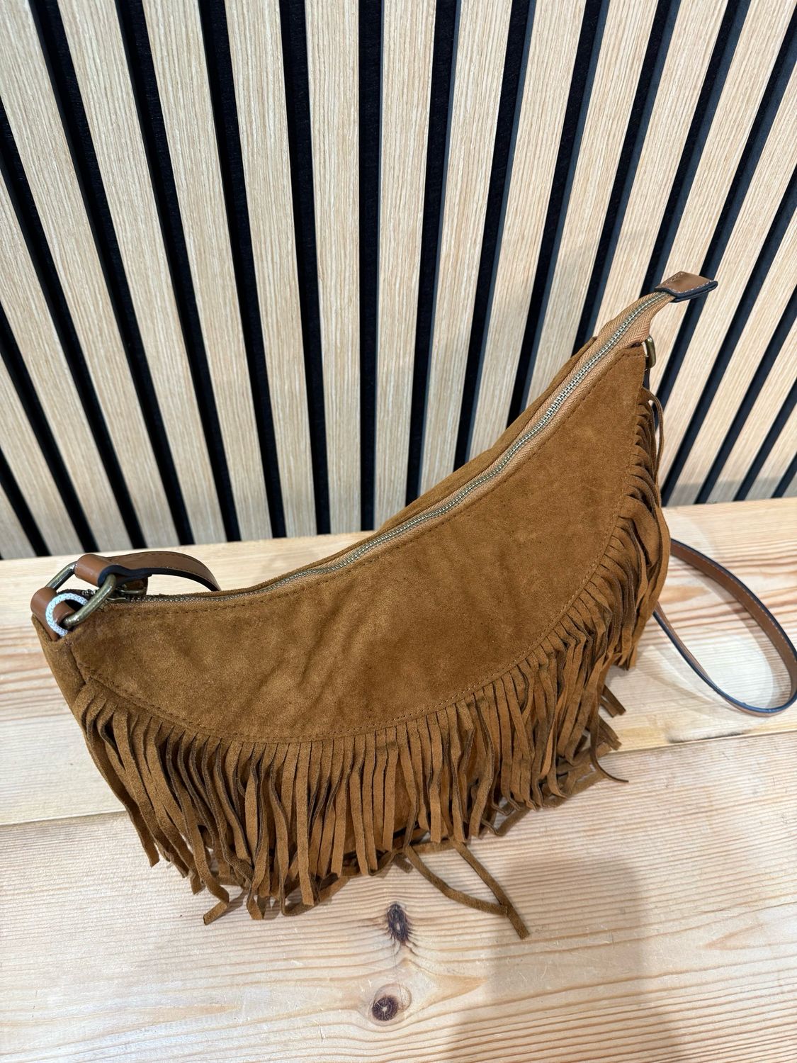 Suede Fringe Shoulder Bag - Tan