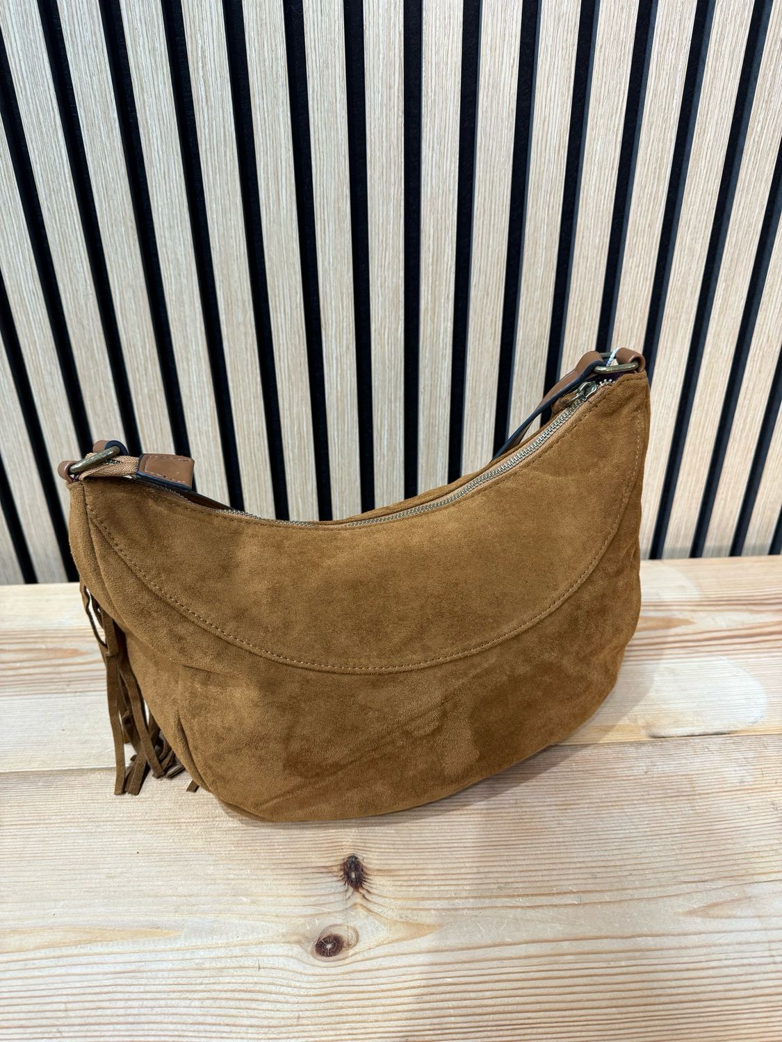 Suede Fringe Shoulder Bag - Tan