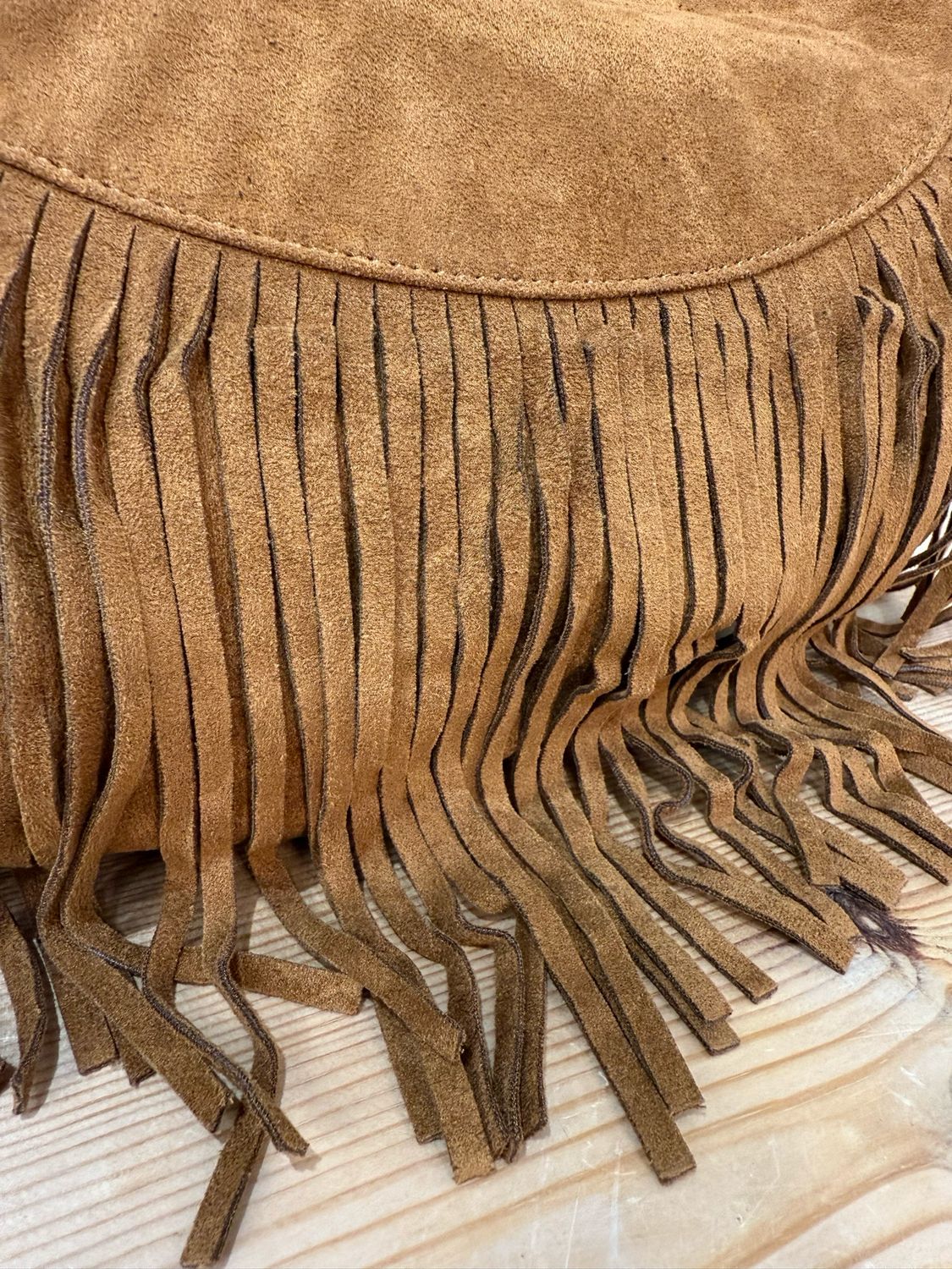 Suede Fringe Shoulder Bag - Tan