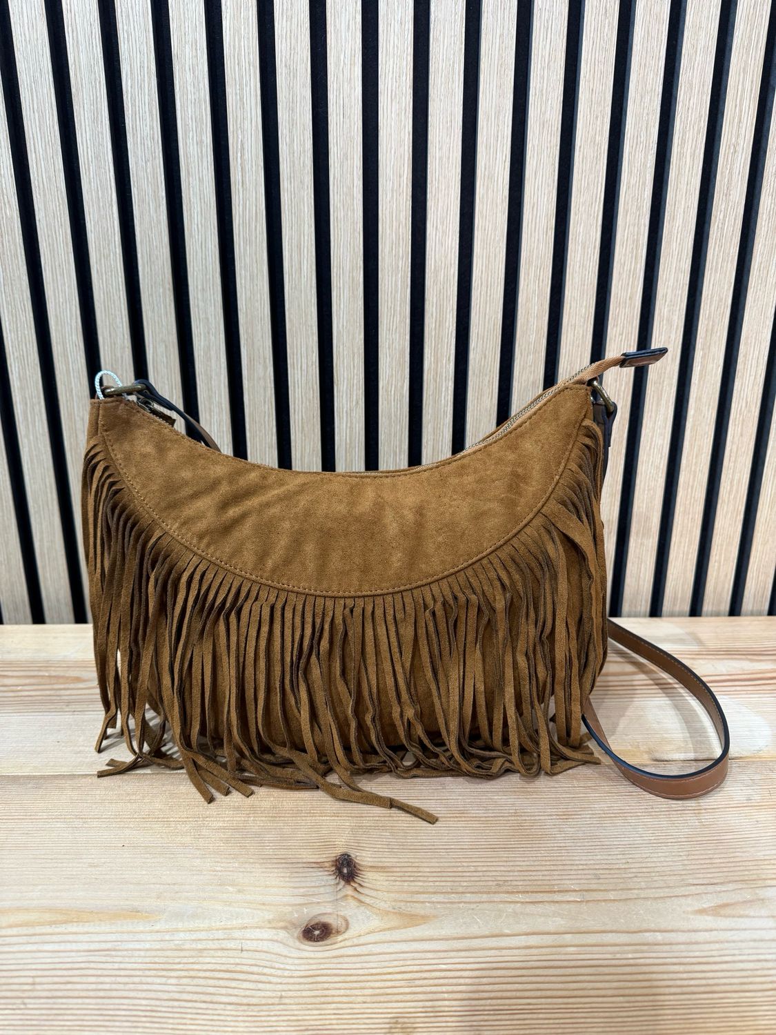 Suede Fringe Shoulder Bag - Tan