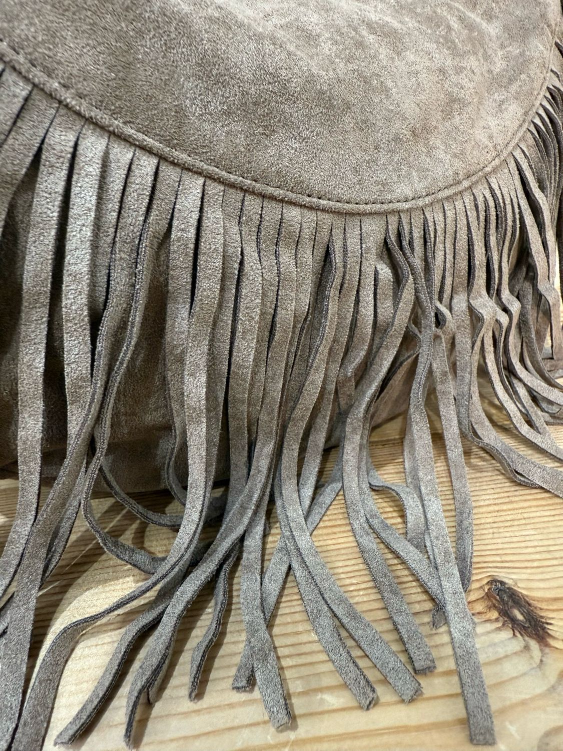Suede Fringe Shoulder Bag - Taupe