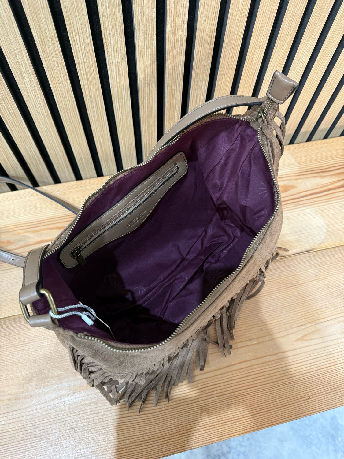 Suede Fringe Shoulder Bag - Taupe