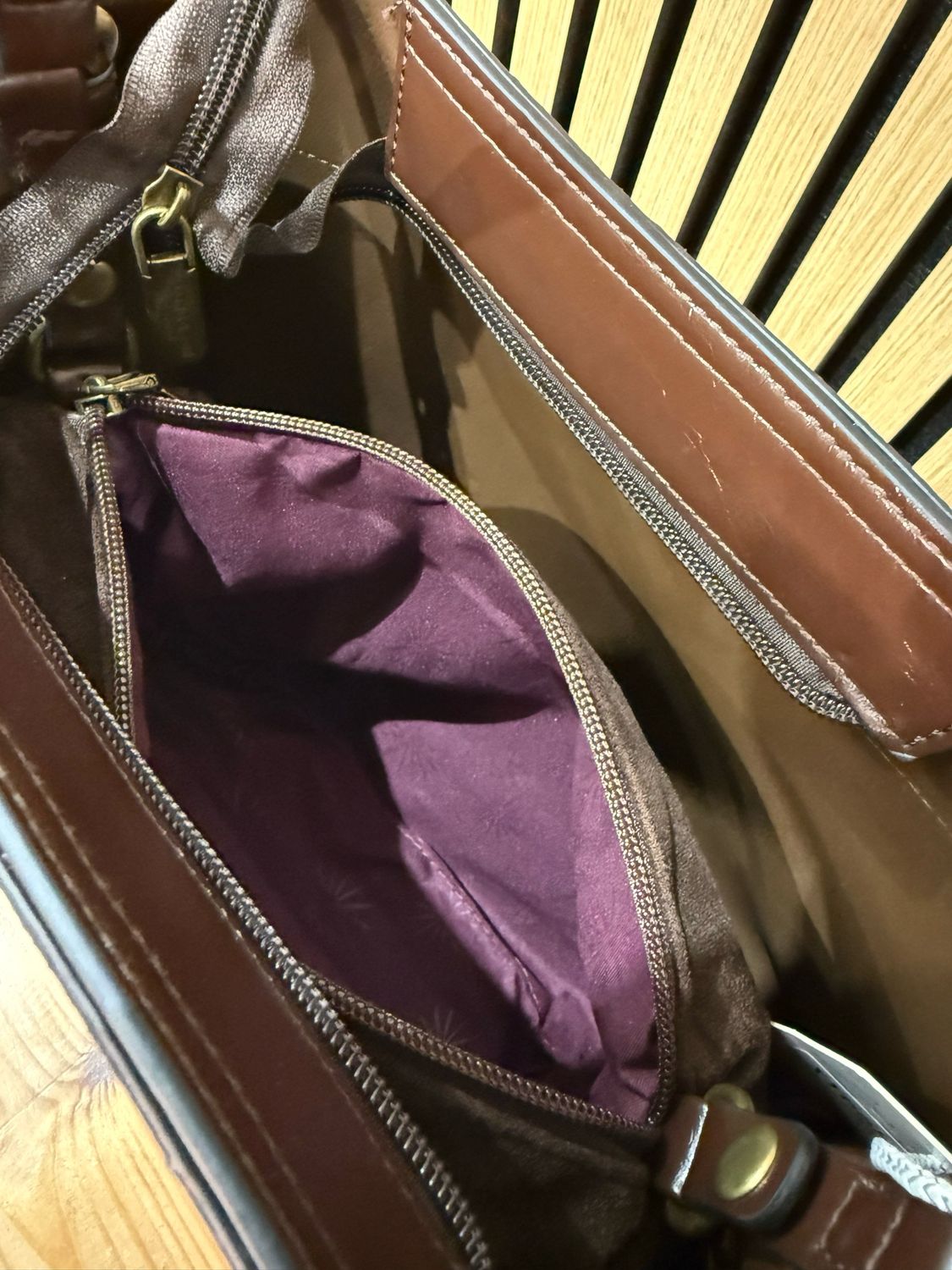 Suede Effect Handbag With Scarf Accent - Brown