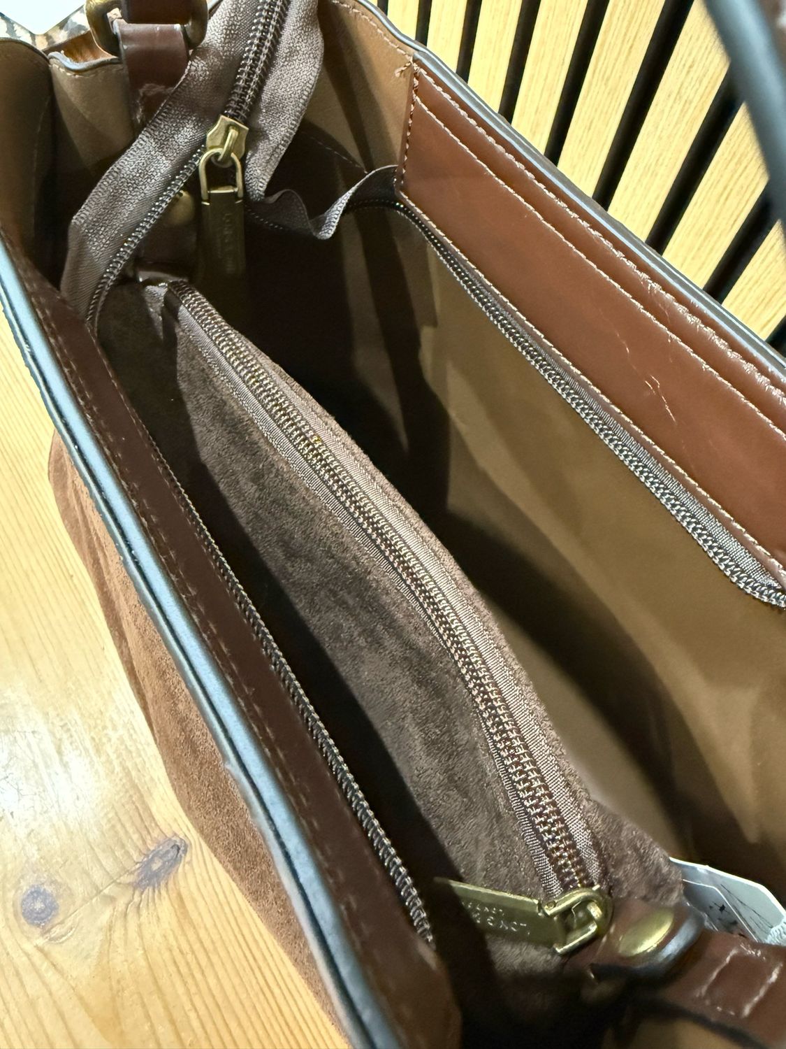 Suede Effect Handbag With Scarf Accent - Brown