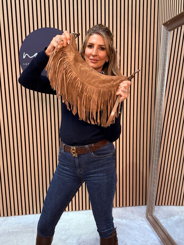 Suede Fringe Shoulder Bag - Tan