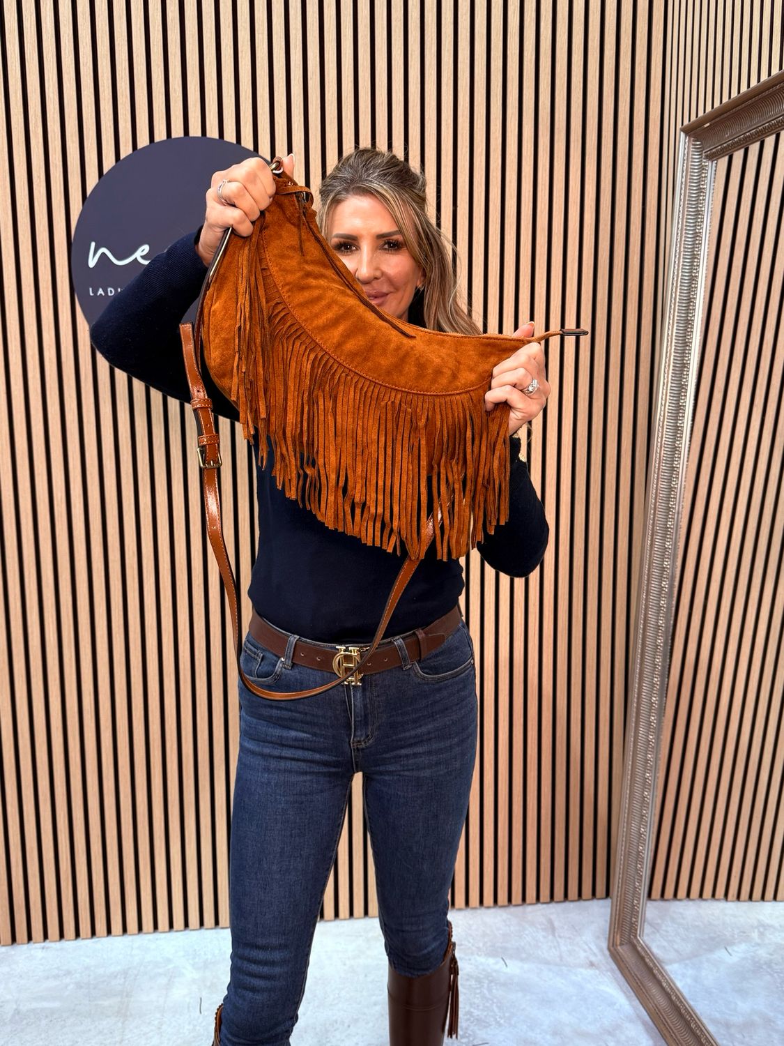 Suede Fringe Shoulder Bag - Tan