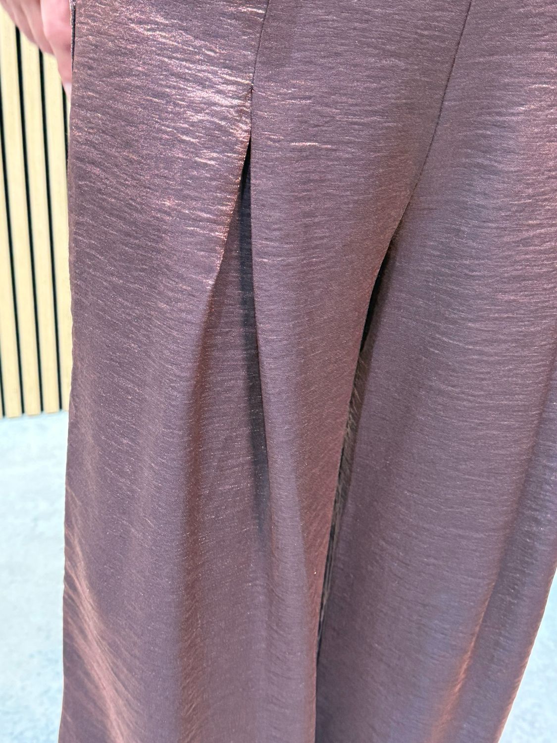 Wide Leg Pleated Trousers - Metallic Bronze