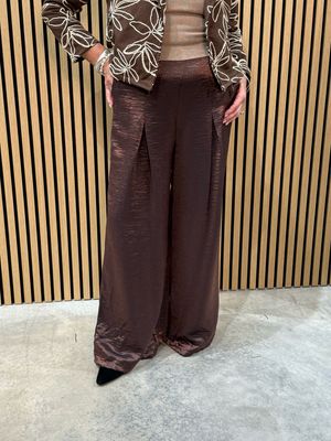 Wide Leg Pleated Trousers - Metallic Bronze