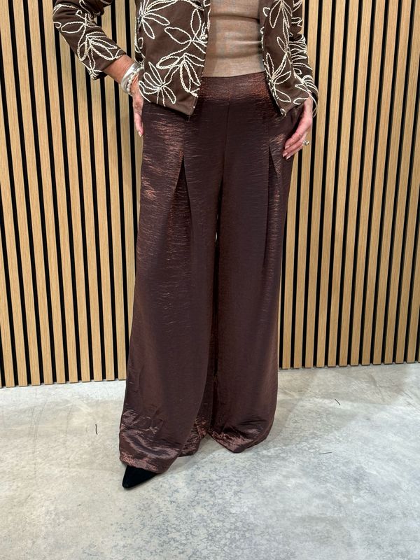 Wide Leg Pleated Trousers - Metallic Bronze