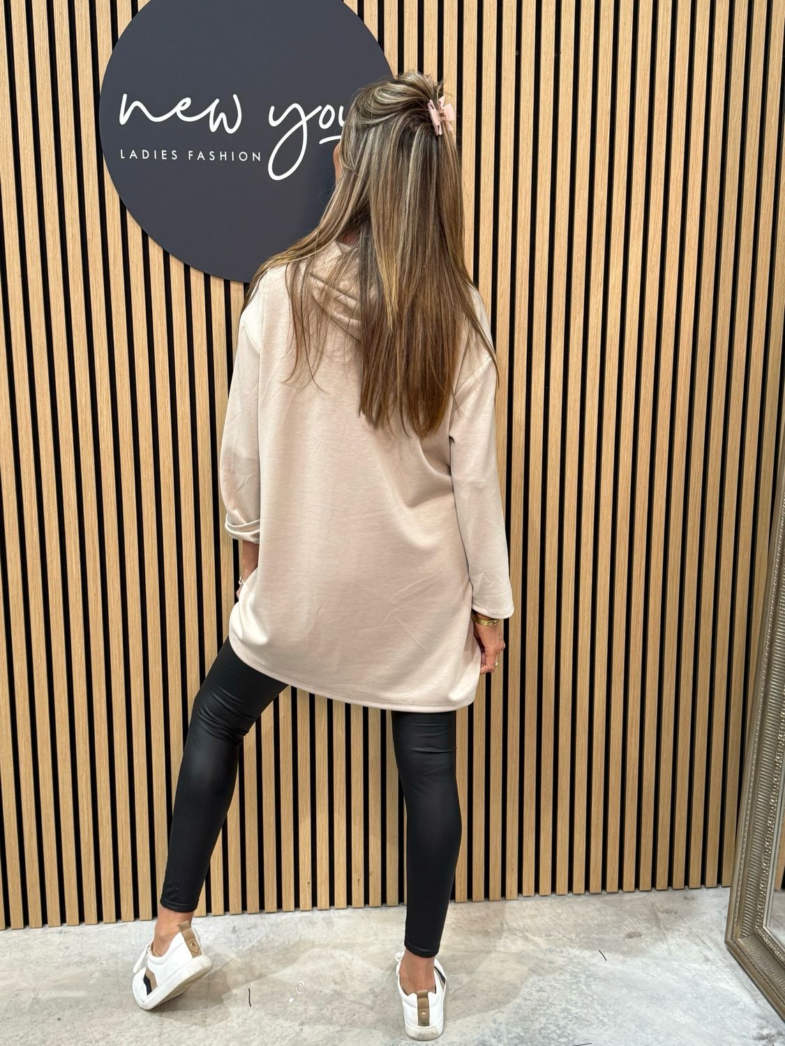 Hooded Tunic With Sneaker Design - Beige