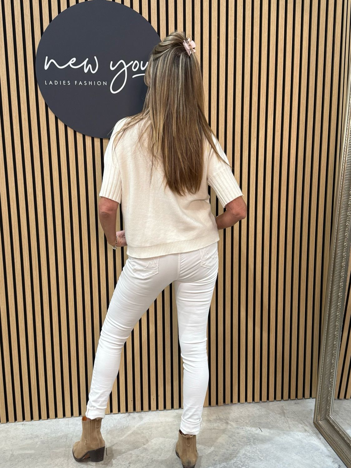 Short Sleeve Knit Top - Cream