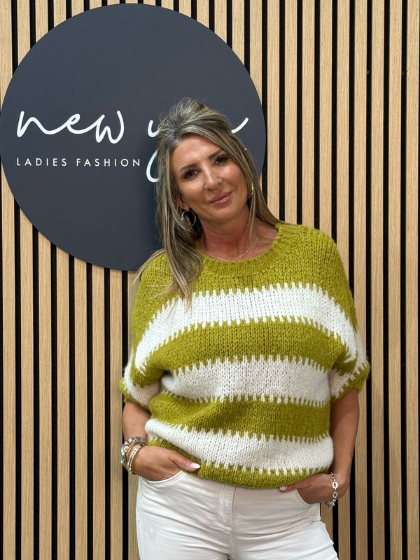 Chunky Stripe Knit Jumper - Lime/White